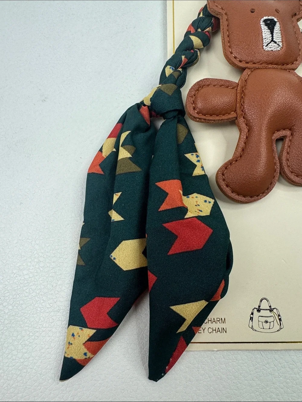 EYECANDY Brown Bear Keychain with Green Scarf Red Heart Charm Gold clip NEW NWT